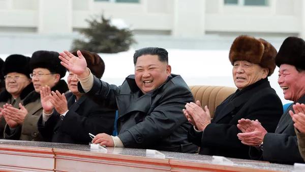 Chủ tịch CHDCND Triều Tiên Kim Jong-un tại sự kiện chào mừng hoàn thành xây dựng thành phố tại Samjiyon, CHDCND Triều Tiên