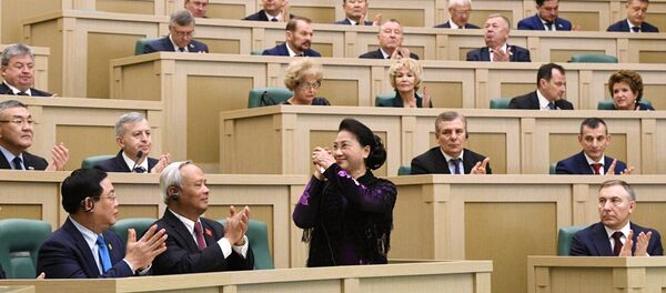 Bà Nguyễn Thị Kim Ngân, Chủ tịch Quốc hội Việt Nam, phát biểu tại cuộc họp của Hội đồng Liên bang - Sputnik Việt Nam