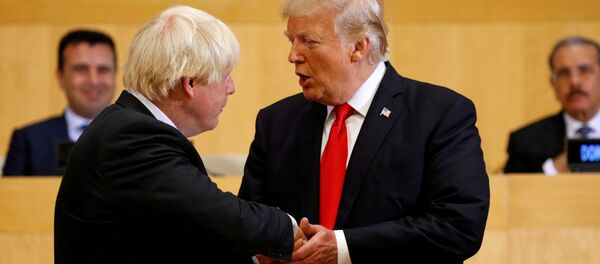 Tổng thống Mỹ Donald Trump bắt tay Bộ trưởng Ngoại giao Anh, ông BorisJohnson tại Trụ sở Liên Hợp Quốc ở New York - Sputnik Việt Nam
