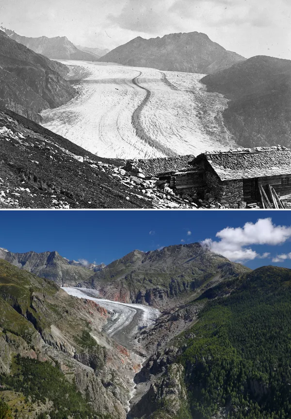 Sông băng Aletsch năm 1865 và năm 2019, Thụy Sĩ Sông băng Aletsch năm 1865 và năm 2019, Thụy Sĩ - Sputnik Việt Nam