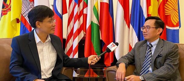 Đại sứ, Trưởng Phái đoàn Đại diện Thường trực Việt Nam tại ASEAN Trần Đức Bình trao đổi với phóng viên TTXVN tại Jakarta.  - Sputnik Việt Nam
