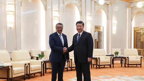 Chủ tịch Trung Quốc Tập Cận Bình và Tổng giám đốc Tổ Chức Y Tế Thế Giới Tedros Adhanom Ghebreyesus - Sputnik Việt Nam