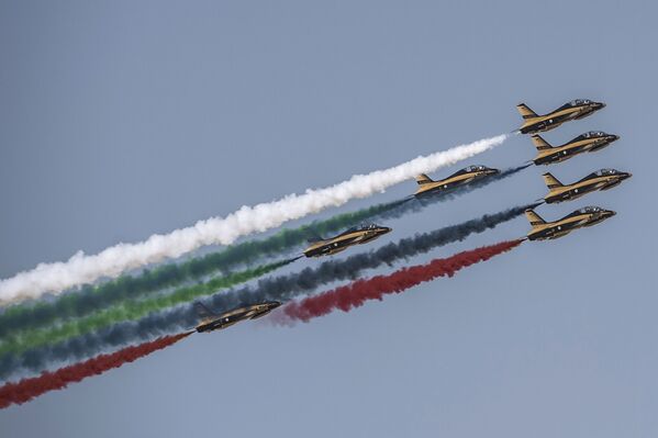 Nhóm thuật bay Al Fursan của Không quân UAE tại triển lãm hàng không vũ trụ quốc tế Dubai Airshow-2015 - Sputnik Việt Nam