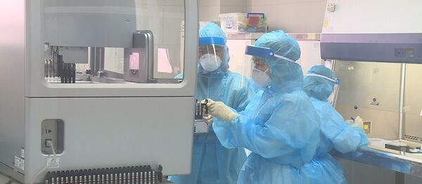Xét nghiệm sàng lọc mẫu bệnh phẩm của các trường hợp nghi ngờ đến từ vùng dịch COVID-19 tại Trung tâm kiểm soát bệnh tật thành phố Hà Nội. - Sputnik Việt Nam