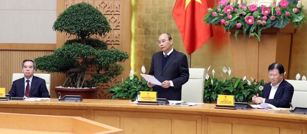 Thủ tướng Nguyễn Xuân Phúc phát biểu khai mạc tại điểm cầu Hà Nội. - Sputnik Việt Nam