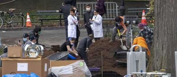 Nhân viên Tổ chức nhân đạo quốc tế Samaritans Purse và nhân viên y tế  bệnh viện dã chiến ở Công viên Trung tâm, New York - Sputnik Việt Nam