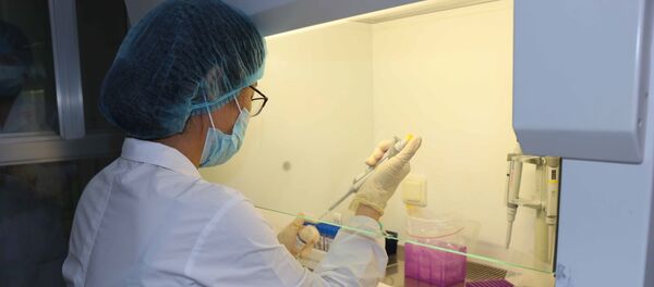 Cán bộ Trung tâm Kiểm soát bệnh tật tỉnh Bắc Ninh thực hiện thao tác tại phòng xét nghiệm virus SARS-CoV-2. - Sputnik Việt Nam