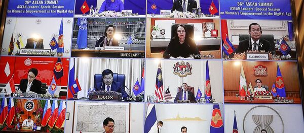 Quang cảnh Phiên họp đặc biệt của các nhà Lãnh đạo ASEAN tại Hội nghị Cấp cao ASEAN 36 về tăng quyền năng phụ nữ trong thời đại số. Quang cảnh Phiên họp đặc biệt của các nhà Lãnh đạo ASEAN tại Hội nghị Cấp cao ASEAN 36 về tăng quyền năng phụ nữ trong thời đại số. - Sputnik Việt Nam